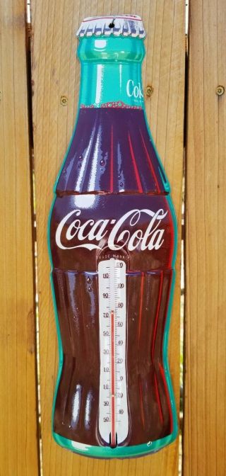 Vintage Coca Cola Advertising Bottle Tin Litho 16.  5 " Wall Mount Thermometer