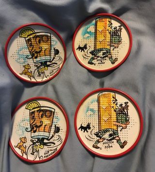 Vintage Set Of 4 Metal Coasters Scotch And Soda Old Fashioned 1950s Tin Litho
