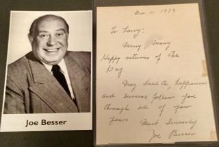 Joe Besser “three Stooges” Autograph Signed Letter