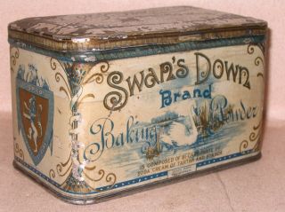 Swans Down Baking Powder Tin Rare Early Tin Litho W Swan Early