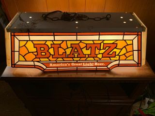 1980s Blatz Beer Faux Stained Glass Pool Table Light Sign Old Style Heileman