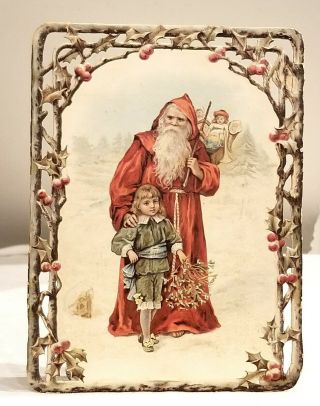 Boy With Mistletoe Leading Father Christmas.  C.  D.  Kenny Tea Dealer,  Coffee Card