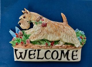 Scottish Terrier.  Handsculpted Ceramic Welcome Sign.  Ooak.  Look