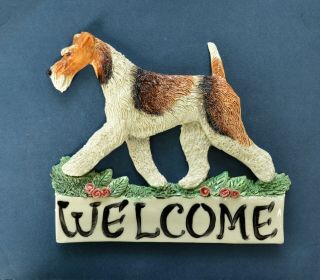 Wire Fox Terrier.  Handsculpted Ceramic Welcome Sign.  Ooak.  Look