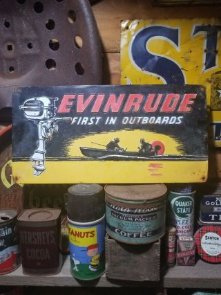 Vintage Old Evinrude Outboard Motor Metal Sign Gas Station General Store Fishing