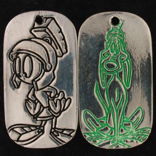 Charm Marvin The Martian K9 Two Sided Dog Tag Looney Tunes Shiny Silver 4168 A