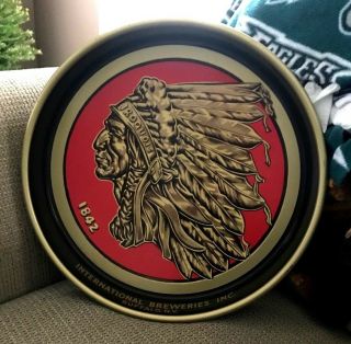 Vintage Iroquois Indian Head Beer Metal - Tin Litho 13 " Tray Buffalo Ny Ex Cond