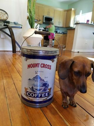 Huge 10 Lb Mount Cross Coffee Tin Can,  Denver,  Colorado.  Taller Than My Dog