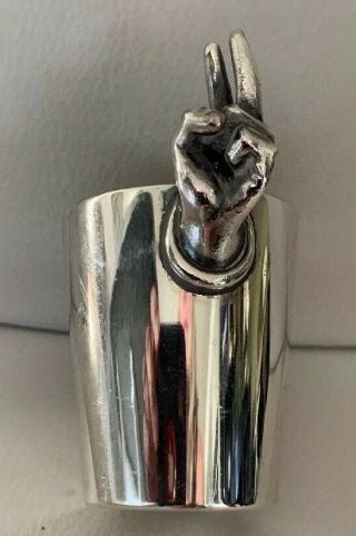 Vintage Silver - Plated Metal Shot Glass By Napier 2 - Finger Peace Sign 2 Oz