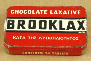 Brooklax Vintage Chocolate Laxative Tablets Empty Tin 9x6.  2cm Made In Britain