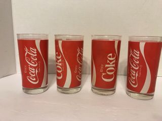 Vintage Coca - Cola Coke Glasses Set Of 4 Red & White Classic Design 5 1/2 " T