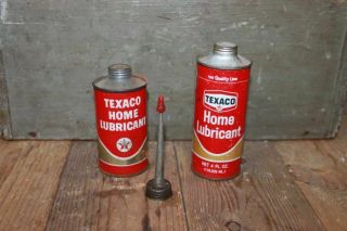 Vtg 4 & 3 Oz Texaco Home Oil Can Oiler Metal Spout Tin