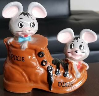 Pixie And Dixie Ceramic Figurine 1960s Huckleberry Hound Hanna - Barbera Shoe