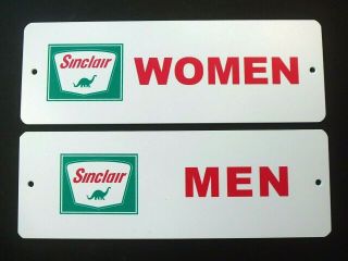 Vintage Pair Sinclair Restroom Signs Men Women Gas Station Rest Room Door