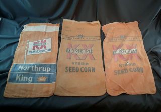 3 Vintage Northrup King Cloth Seed Corn Sacks 1950 