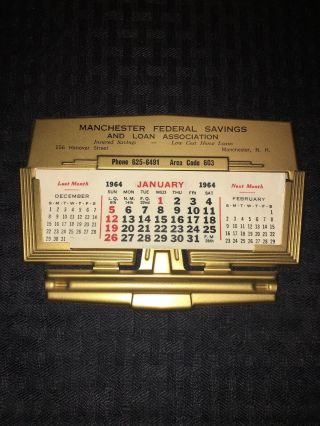 Vintage 1964 Manchester Nh Federal Savings Bank Desk Calendar