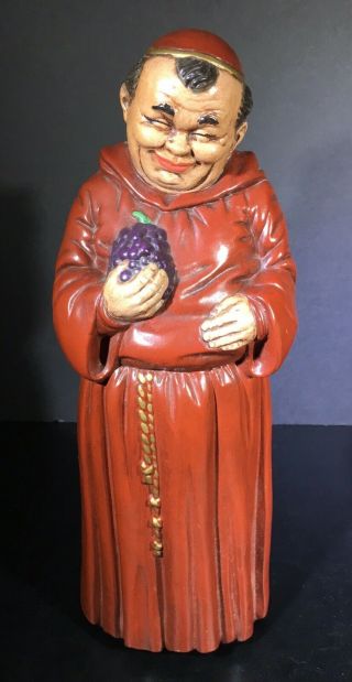 12 " Tall Hand Painted Ceramic Friar Monk Figure Grapes Wine Smiling
