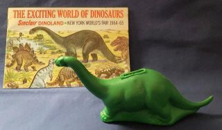 Vtg Sinclair Oil Dino Dinosaur Coin Bank & Book 1964 Ny World 