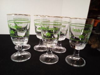 Vintage Glass Irish Coffee Shamrock Cups Mugs Glasses Set Of 6 5 1/2 "