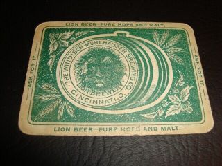 Circa 1880s Windisch - Muhlhauser Lion Beer Playing Card,  Cincinnati,  Ohio – As