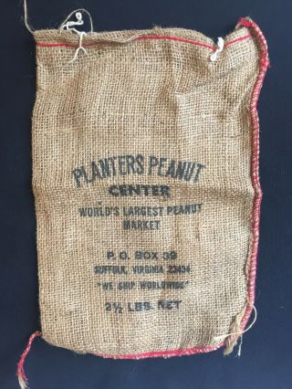 Planters Peanut Center Burlap Sack Bag Vintage Rare 2.  5lbs.  Vintage Red Trim