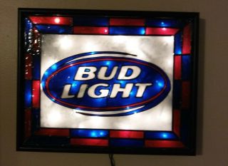 Bud Light Inspired Beer Sign Stained Glass Look Lighted Hand Painted