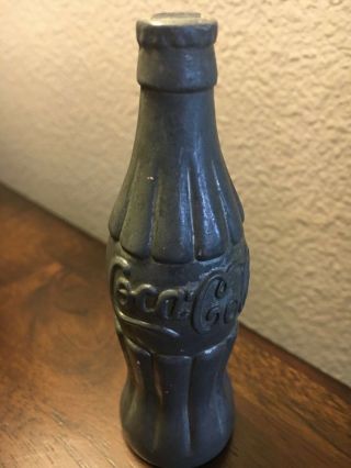 Vintage Coca - Cola Gray Metal Bottle Paperweight Stamped Heavy 4 1/4 In