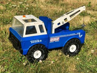 Vintage Tonka Blue And White Steel Tow Truck Wrecker Usa Made Metal Large Size