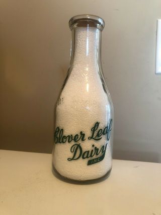 Trpq 1945 Green Painted Label War Slogan Milk Bottle From Clover Leaf Dairy