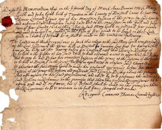 1711,  Taunton,  Mass; Thomas Leonard Signed Writ,  Bastard Child,  Seeking Father