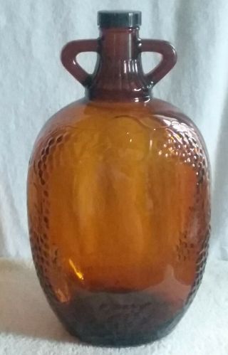 Rare Vintage Heavy Amber Glass Embossed Grapes 1 Gallon Wine Jug Bottle