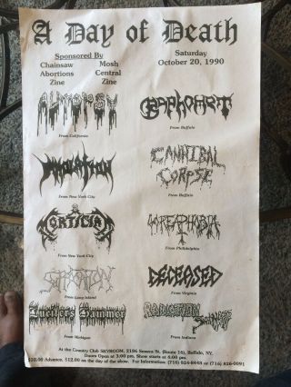 Autopsy/ Mortician/ Cannibal Corpse 1990 Day Of Death Oversized Flyer