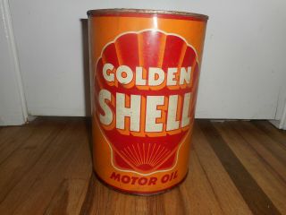 Vintage Golden Shell Motor Oil 5 Quart Tin Can Gas Station Advertising