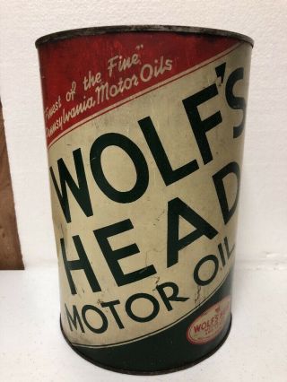 Vintage Wolf’s Head Motor Oil 5 Quart Can Empty