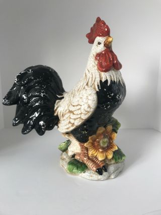 Large Casa Bella By Ganz Handsome Colorful Ceramic Rooster Sunflower 13” Tall