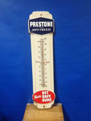 1953 Vintage Prestone 36 " Porcelain Advertising Thermometer Anti - Freeze Sign