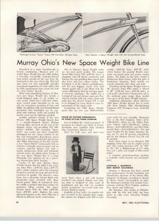 1963 Paper Ad Murray Ohio Hydrogen Brazed Space Age Frame Bicycle Tank