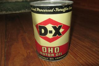 Vintage D - X DHD Motor Oil Can Sunray Quart Full DX SAE 20W Tulsa OK 3