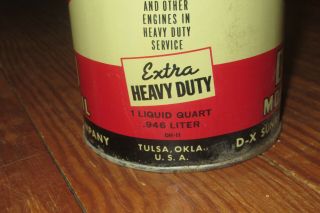 Vintage D - X DHD Motor Oil Can Sunray Quart Full DX SAE 20W Tulsa OK 5