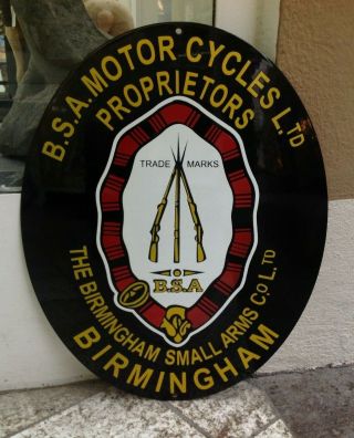 Fine Porcelain Enamel Bsa Motorcycle Sign Plate 19,  7 X 15,  75 Inch Enameled