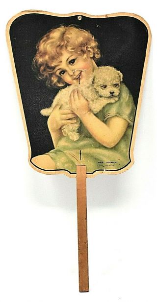 Rare 1940s Taylors Tobacco Warehouse Winston Salem Nc Advertising Hand Fan Puppy