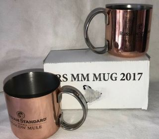 2 Russian Standard Vodka Moscow Mule Mugs Cups Copper Plated Barware 3