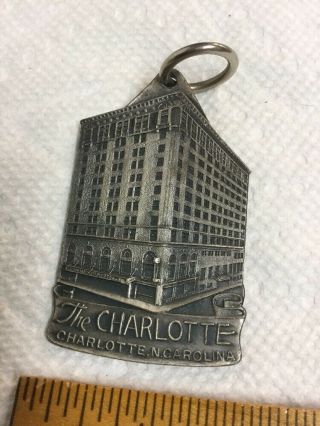 Antique Pewter Key Fob Keychain The Hotel Charlotte North Carolina Bastian Bros