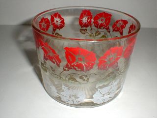 Bartlett Collins Glass Red White Morning Glory Ice Bucket/tub 1940s - 1950s