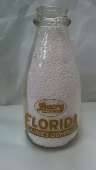 Florida Dairies Company Deposit Bottle Acl Round Quart 1940 