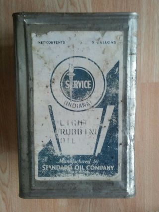 Rare Lg.  Metal Square 5 Gallon Standard Indiana L.  R.  Oil Can Pat.  No.  1515 19
