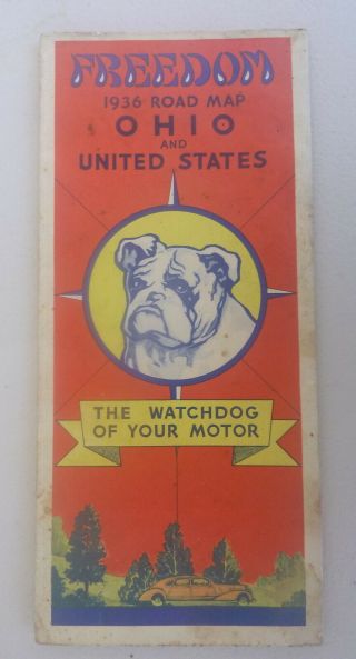 1936 Ohio Road Map Freedom Gas Oil City Inserts United States