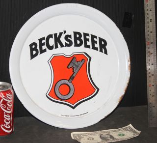 Becks Beer Tray Sign Vintage Porcelain Enamel Antique 30 