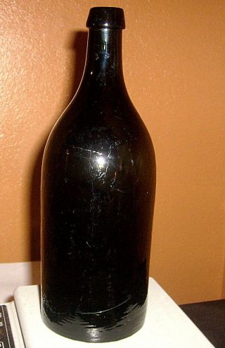 Black Glass Bitters Bottle Austria " Carlsbad Ls " Very Crud Glass 1800 