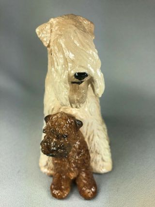 Limited Edition Artist Signed Soft Coated Wheaten Terrier Dog W/ Puppy Figurine